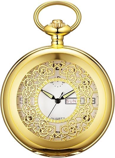 BOSHIYA Smooth Quartz Pocket Watches for Men Classic Arabic Digital Luminous Dial & Day Date Pocket Watch with Chain Christmas Graduation Birthday Gifts