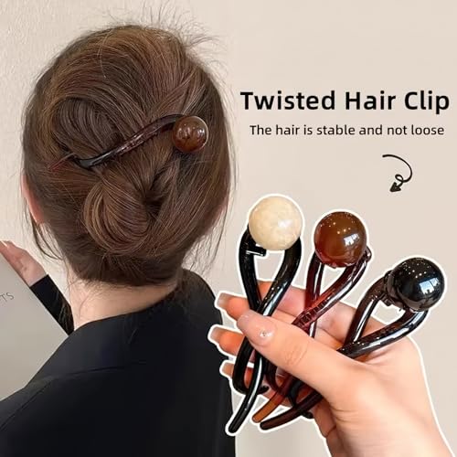 3 Pcs Pearl Banana Hair Clips Grey Coffee White Twister Claw Durable Non-Slip Ponytail Holder Hairpins Buckle Clip Elegant Shark Clip for Women