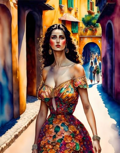 Poster Toile Femme Italienne Robe Lumineuse Meechi Décoration Murale 50x70