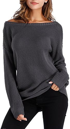 Sarin Mathews Womens Sexy Off The Shoulder Slouchy Oversized Pullover Sweaters