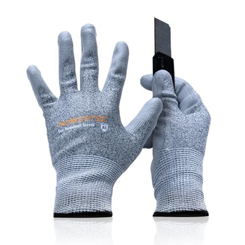 Image of POWERTEC Cut-Resistant Work Gloves ANSI A5 - Touchscreen-Compatible, Oil-Resistant Grip, Breathable & Washable Safety Gloves for Construction, Tile Installation & Metalwork, 1 Pair, Size M (72375)