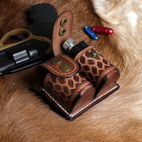 TOURBON Leather Double Speedloader Pouch Belt Carrier Speedloader Holder Case for .38 .357 .44 .45