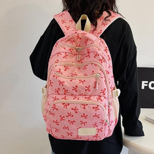 Coquette Bow Backpack, Cute Kawaii Backpack 3Pcs Set (Red)3