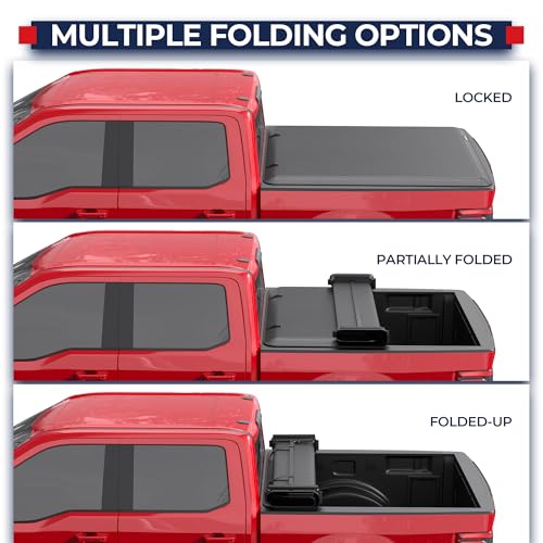 Image of MOSTPLUS 6.5FT Quad 4-Fold Soft Folding Truck Bed Tonneau Cover Compatible for 2015-2025 2026 Ford F150 F-150 Bed Fourth Fold Styleside (78Inch)