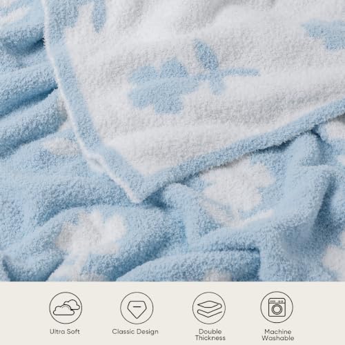 Snuggle Sac Twin Size Bedding Blanket, Blue Flower Throw Blanket for Couch, Microfiber Fluffy Warm Cozy Fuzzy Soft Reversible Blankets, Blue, 60x80 inches - image 7