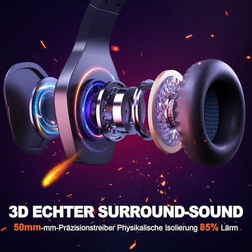 PG1 RGB Gaming Headset für PS4, PS5, PC, Nintendo Switch, Xbox, Headset mit Mikrofon, Gaming Kopfhörer mit Mikrofon, Noise Cancelling Kopfhörer mit 3.5mm Klinke Schwarz/Blau – Bild 5