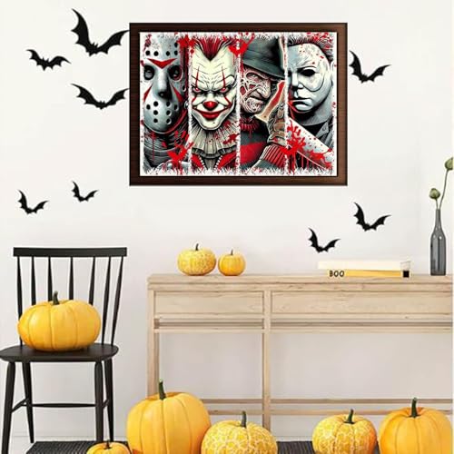 Image of MBNTJHT Halloween Diamond Painting Kits for Adults Beginners,5D Full Round Drill Horror Movie Diamond Art Kits for Adults,DIY Gem Art Painting and Crafts for Holiday Gifts 12x16 Inch.
