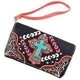 Zelris Turquoise Rhinestone Cross Chevron Women Crossbody Wrist Trifold Wallet (Coral Pink)