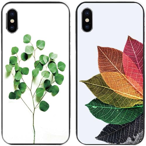 Funda para iPhone X/XS I Leaf Printed I TPU Gel Silicone I 2 Pcs Back Phone Case Cover