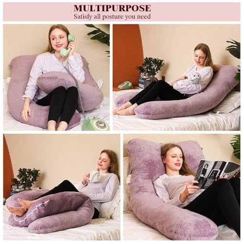 Image of Chilling Home Pregnancy Pillow, U Shape Pregnancy Pillows for Sleeping, 55in Body Pillow for Sleeping, Body Pillows for Adults, Maternity Pillow, Velvet Removable Cover, Pink
