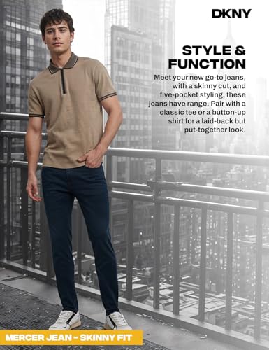 Image of DKNY Mercer Men's Skinny Jeans - Premium Stretch Denim Pants with Classic 5 Pocket Design | Skinny Fit Stretch Jeans for Men