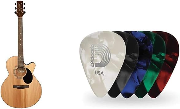 Jasmine S34C NEX Acoustic Guitar & DAddario Assorted Pearl Celluloid Guitar Picks, 10 Pack, Medium