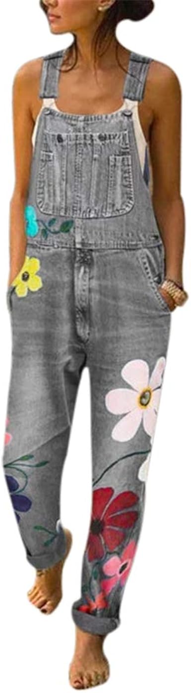 Dihope, Salopette da Donna alla Moda con Stampa Floreale, Jeans con Bretelle,  Pantaloni da Lavoro in Denim, Skinny Grigio 38 IT (Etichetta Medium) :  Dihope,: Amazon.it: Abbigliamento