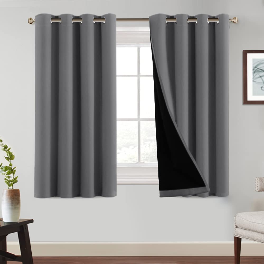 Rideaux Occultants Thermiques Tenger Home - Lot De 2, 120x120 Cm - 100% Blackout, œillets 4 Cm - Gris
