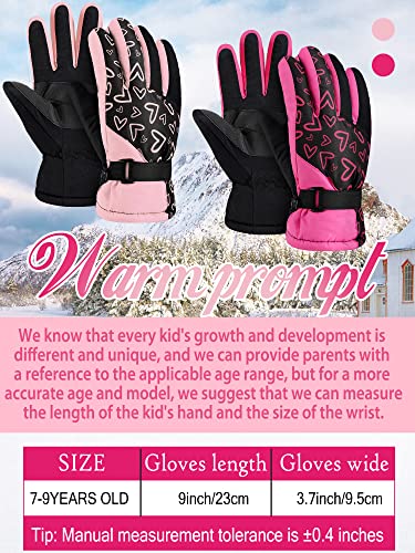 2 Pairs Kids Winter Ski Gloves, Waterproof Windproof Warm Gloves Cold Winter Gloves Unisex Warm Gloves For Boy Girl Skiing (Pink, Rose Red, 7-9 Years) #TOP2