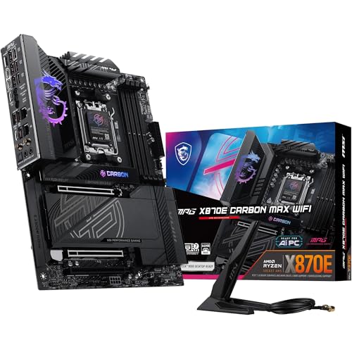 Image of MSI MPG X870E Carbon MAX WiFi Motherboard, ATX - Supports AMD Ryzen 9000 /8000 / 7000 Processors, AM5-64MB BIOS ROM, 110A SPS VRM, DDR5 Memory Boost 9000+MT /s (OC), PCIe 5.0 x16, M.2 Gen5