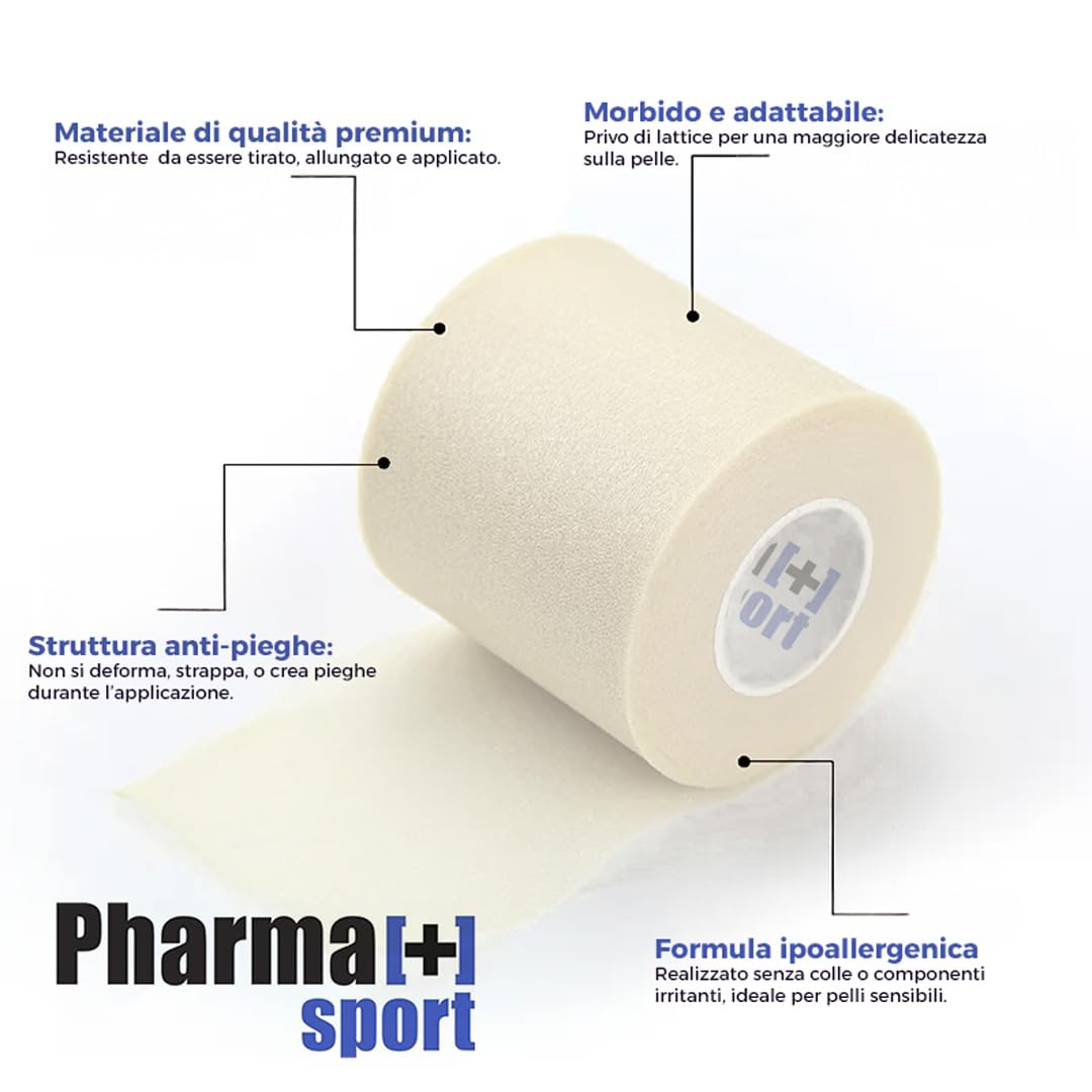 PHARMA+SPORT Salvapelle Sportivo Calcio, Salva Pelle per Fasciature e Protezione, Schiuma Poliuretanica 7x27.5m, Made in Italy, Bianco Conf. 2 Pezzi