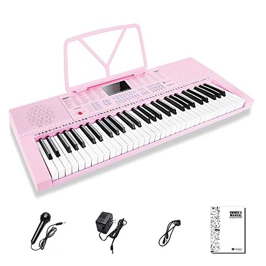 Vangoa VGK610 Piano Keyboard, 61 Mini Keys Portable Music Keyboard for Beginners with Microphone, 3 Teaching Modes, 350 Tones, 350 Rhythms, 30 Demos, Pink
