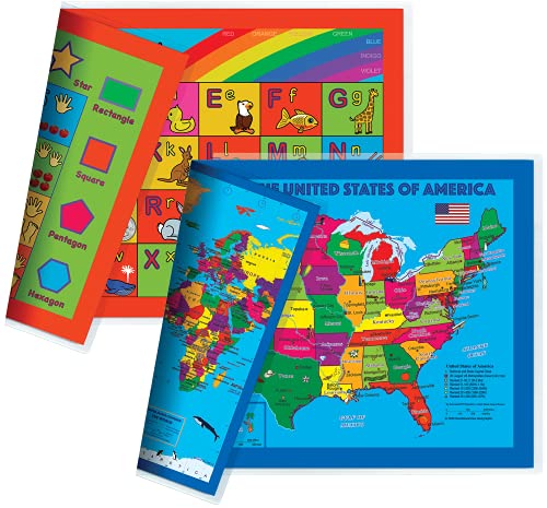 Natural Learning Children's Placemat (One 4-In-1 Alphabet, Numbers, Shapes, Colors And One Usa / Usa Centered World (2 Pack)) #TOP1