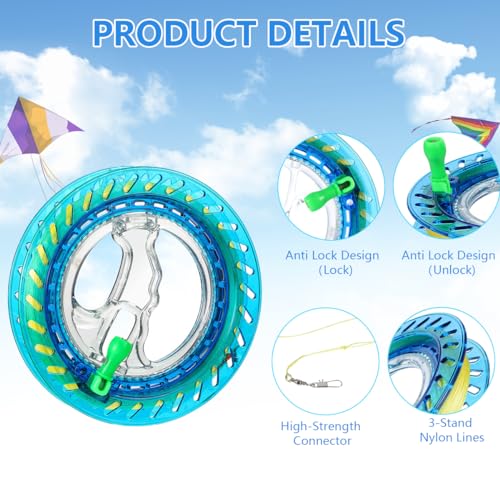 Ruayia Kite Rollenwickler Seilwinde mit 200m Drachenschnur, Professionelle Drachenrolle aus ABS Kunststoff, Robust & Leicht – Perfekt für Drachensteigen, Kinder & Erwachsene - 16cm Scheibe