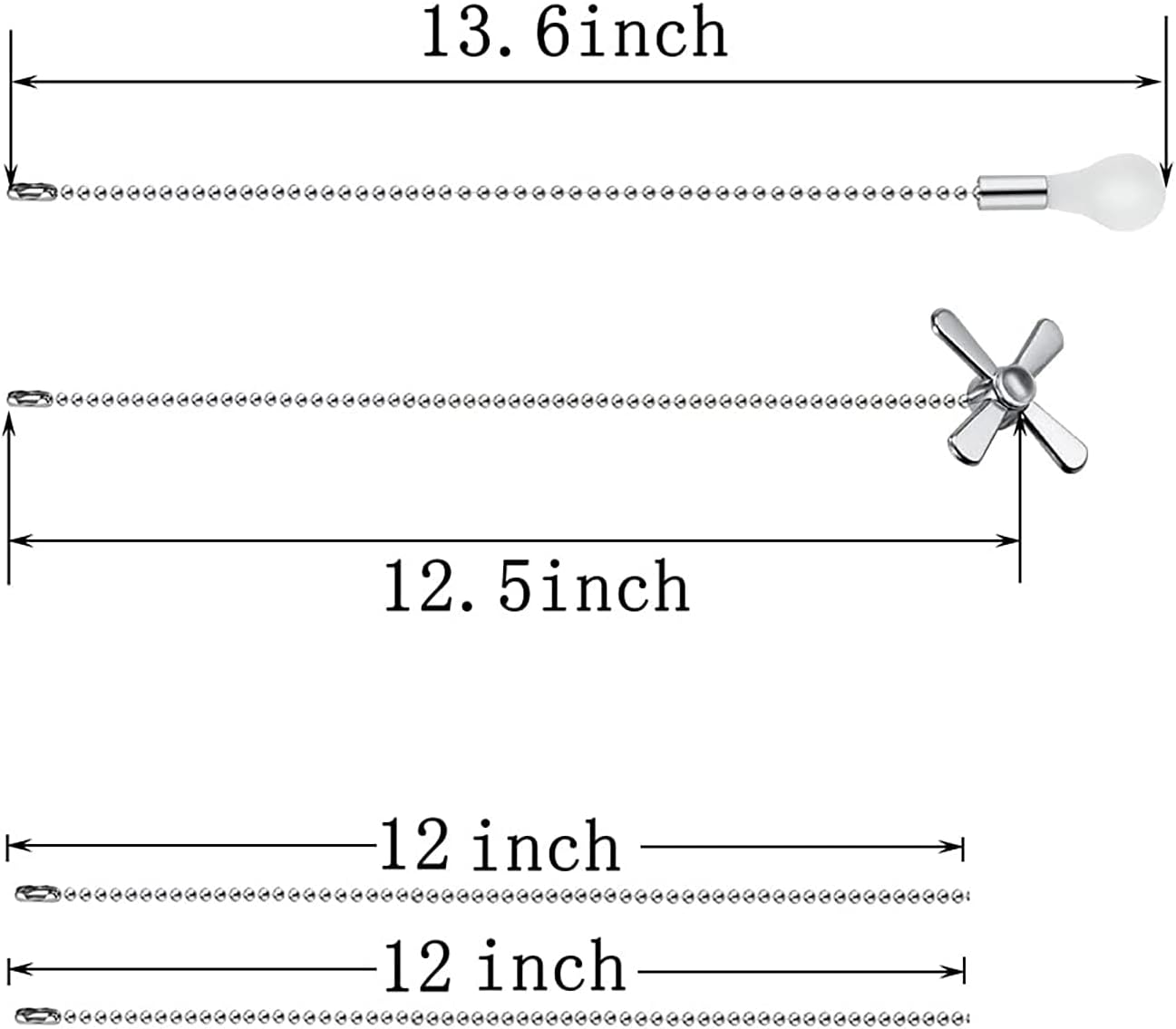 Ceiling Fan Pull Chain,24Inch Extra Long with Decorative Frosted Glass Bulb and Fan Cord,Fit All Standard 3mm Diameter Ceiling Fans(Light Nickel)