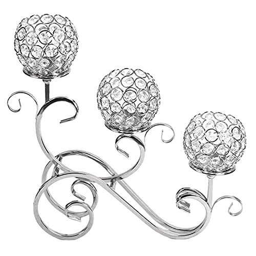 Crystal Candle Holders 3 Arms Candelabra Sparkling Elegant Candelabra Dining Table Decor for Wedding Gold (Silver)