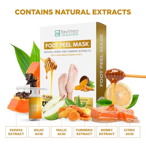 Lavinso Honey Feet Peeling Mask for Dry Cracked Feet - 3 Pack - with Kojic Acid Skin Brightening Effect - Exfoliating Dead Skin and Calluses - Foot Peel Mask for Baby Soft Feet