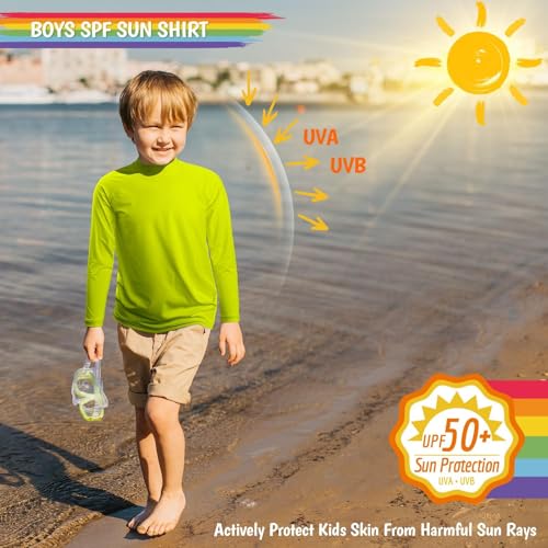 Image of Boys Rash Guard Swim Shirts Long Sleeve UPF 50+ Swimwear Toddler Kids Sun Protection SPF Water Surfing Swimming Shirts 0-16Y