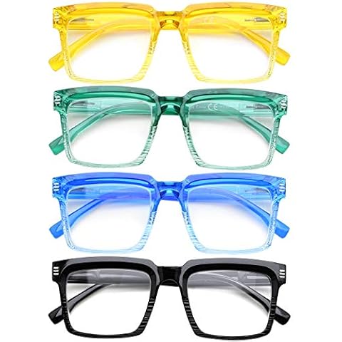 CessBlu Ladies 4 Pack Oversize Square Reading Glasses for Women Fashion Readers +1.75 Cover