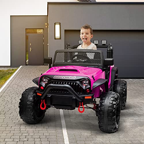 TRINEAR 12V Kids Ride On Car, Truck for Kids with 2 Seaters, Electric Car for Girl&Boy, for Toddlers 37-95 Months, with Remote Control, Pink