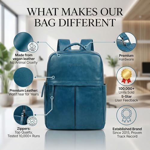 Image of VISMIINTREND Leather Laptop Backpack Bag for Men & Women | Casual, Office, College, Travel, Airport, Weekender Bag | Fits upto 15.6 Inch Laptop, Macbook | Durable | Birthday, Rakhi Gifts