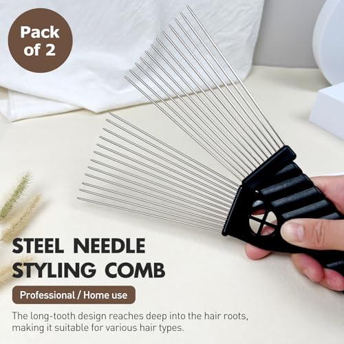 Set de 2 peines afro de metal negro con diseño clásico miniatura 2
