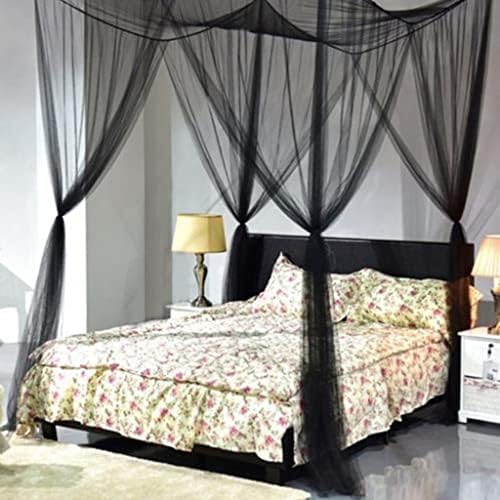 Mosquito Net for Bed 4 Corner Post Bed Canopy Curtain Bed Netting Canopy Single Twin Beds Mosquito Net Camping (Black)