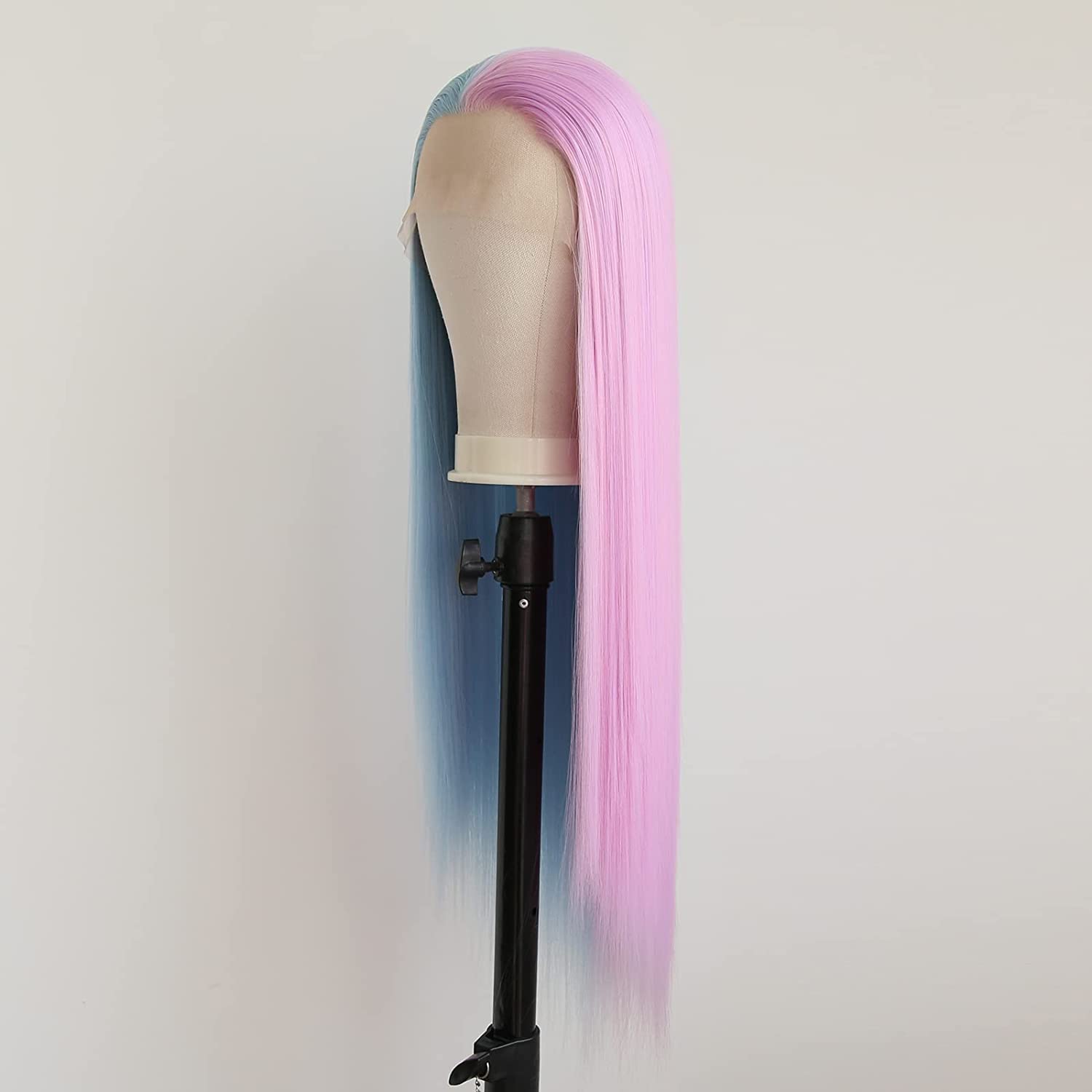 Xiweiya Synthetic Lace Front Wigs - Long Silky Straight Blue Half Pink Wigs - Heat Resistant - Image 3