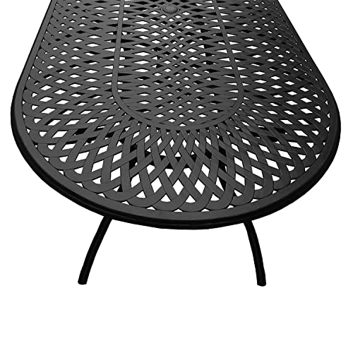 Image of Oakland Living 1025-1016(8)-LBK Modern Outdoor Mesh Lattice Aluminum 95-in Large Black Oval Patio Eight Arm Chairs Dining Set