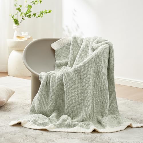 Image of Snuggle Sac Heather Throw Blanket for Couch, Reversible Super Soft Blankets Warm Cozy Knit Fuzzy Plush Lightweight for Sofa, Bed, Camping, Picnic (Sage Green, Twin (60 inchx80 inch))