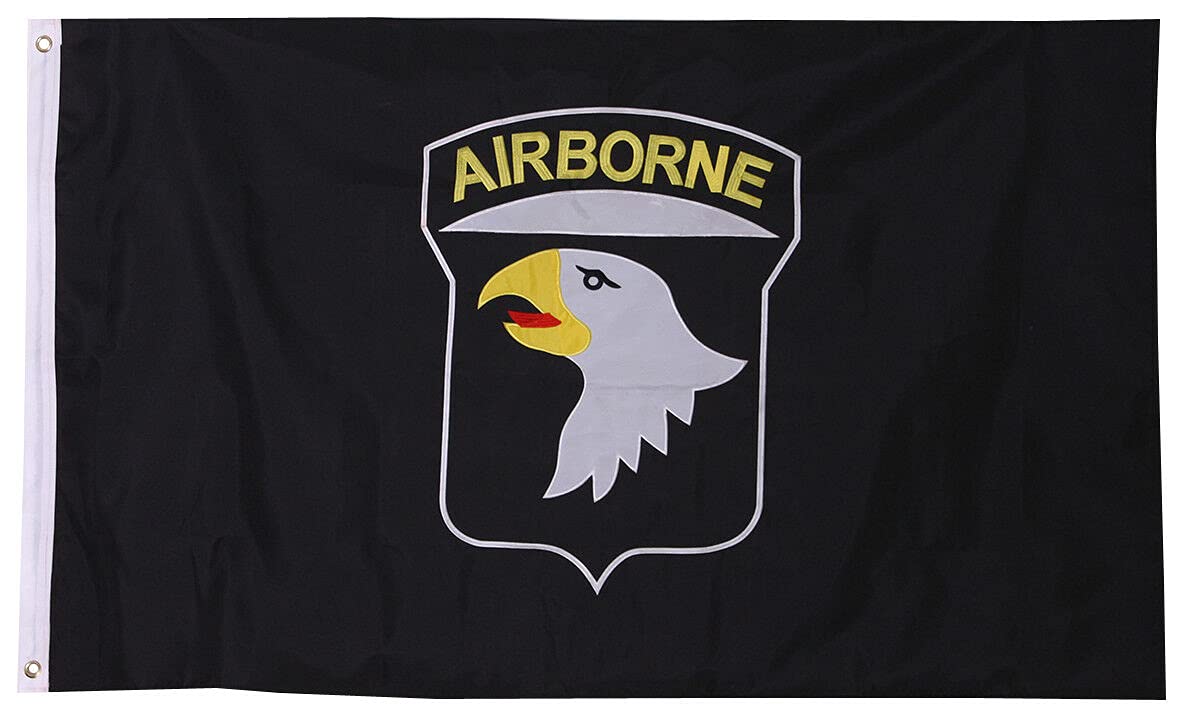 4 Less Co 3x5 ft Airborne 101st Flag Embroidered Double Sided Nylon Grommets (Black)