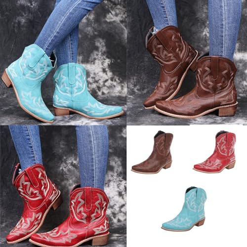 HINDOLA Western Cowboy Boots for Women Comfortable Cowgirl Ankle Boots Fashion Embroidered Knight Boots4