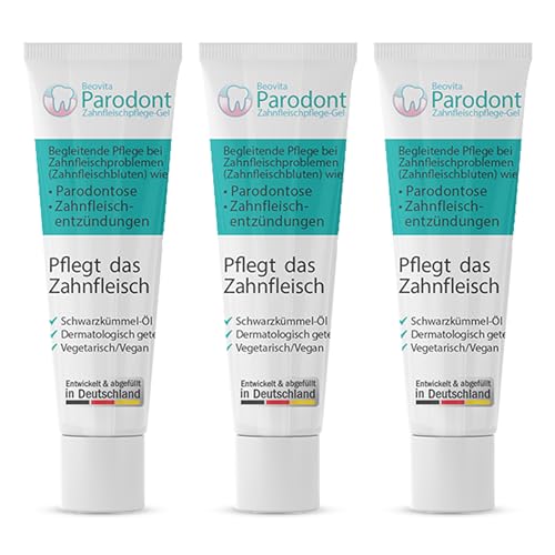 Parodont Zahnfleischpflege Gel 3 x 10ml – Antibakteriell & entzündungshemmend – Vegan, mit Schwarzkümmel, reduziert Zahnfleischbluten – Für Schwangere & Kinder geeignet – Dermatologisch getestet