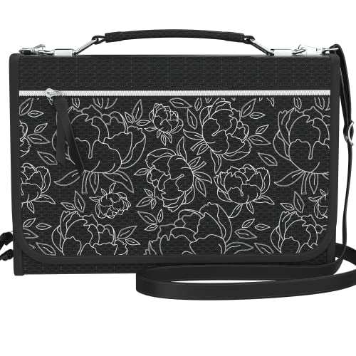 Bible Covers For Women Large And Medium Size - Black Bible Case Bag Fits Books Up To 10.1 X 6.6 X 1.9 Inches - | Zippered Pocket | Pen Slots | Shoulder Strap | - Floral Church Christian Gift For Girl #TOP6