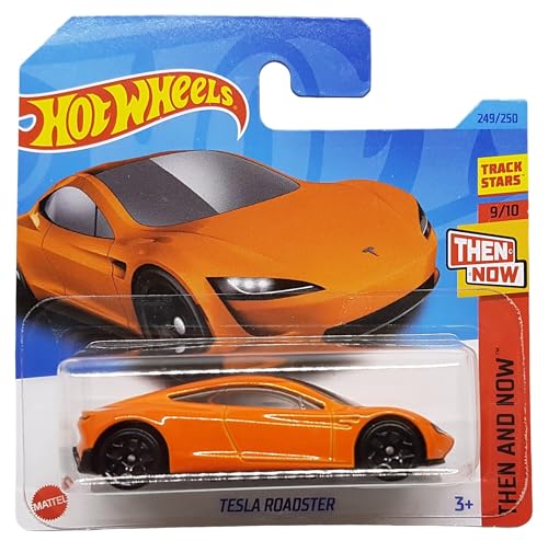 Toy Vehicle Forma: Auto Hot Wheels - Tesla Roadster - Then and Now 9/10 - HKJ47 - Short Card - Arancione - Track Stars - Mattel 2023