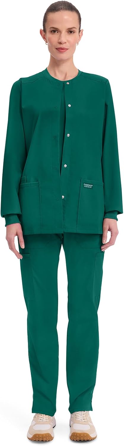 Cherokee Scrub for Women Snap Front Jacket with 3 Pockets, Fade Resistant, 2-Way Stretch, Soft & Durable Fabric - WW340 - Image 6