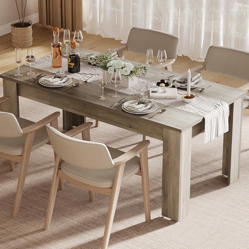 SLEKVERSA Dining Table for 4-6, 63' Wood Farmhouse Large Kitchen Table with Strong 4 Triangle Legs, Rectangular Dining Room Dinner Table with Sturdy Extra Support for Kitchen, Apartment, Retro Gray