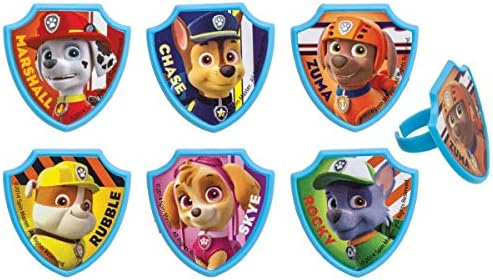 Amazon Com Paw Patrol Chase To The Rescue Cake Topper With 24 Chase Rocky Zuma Marshall Skye Rubble Cupcake Topper Rings And 6 Character Candles Grocery Gourmet Food