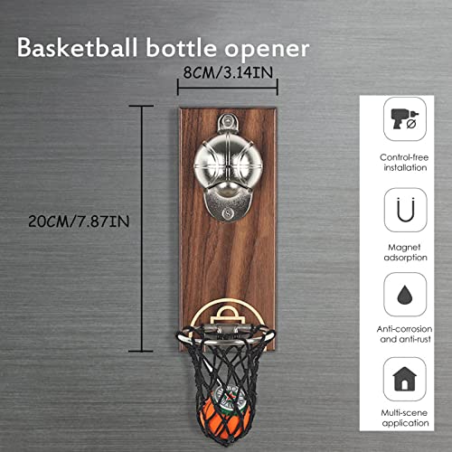 Cokritsm Magneet wandmontage flessenopener met Cap Collector Catcher basketbal bieropener cadeau voor bierliefhebbers als Kitchen Yard Bar Decoratie - Image 3