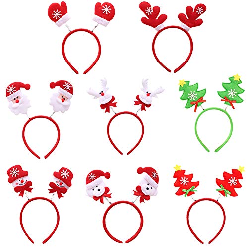 Feelava Lot de 8 Bandeaux de Noël Serre-tête de Noël, père Noël, Bonhomme de Neige, Renne, Bande de Cheveux pour cerceaux de Sapin de Noël, Assortiment de Chapeaux pour la décoration de fête de Noël Cover