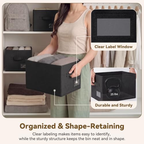 GRANNY SAYS Closet Shelf Baskets with Label, Black, Large, 3-Pack - Image 3