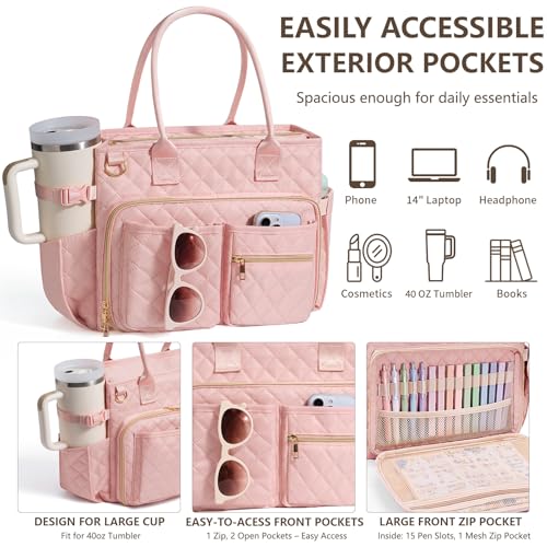 Image of Large Bible Bag with Bible Cover Case for Women, Quilted Church Tote Bag Carrying Case w /Shoulder Strap, Bible Study Supplies Journaling Kit Accessories, Christian Gift for Women Mom Friends Teacher