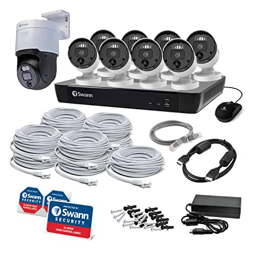 Swann Home Security Camera System With 2Tb Hdd, 16 Channel 10 Cam, Poe Cat5E Nvr 4K Hd, Indoor Outdoor Wired Surveillance Security Cameras, Color Night Vision, Heat Motion Detection, Enforcer Pt #TOP7