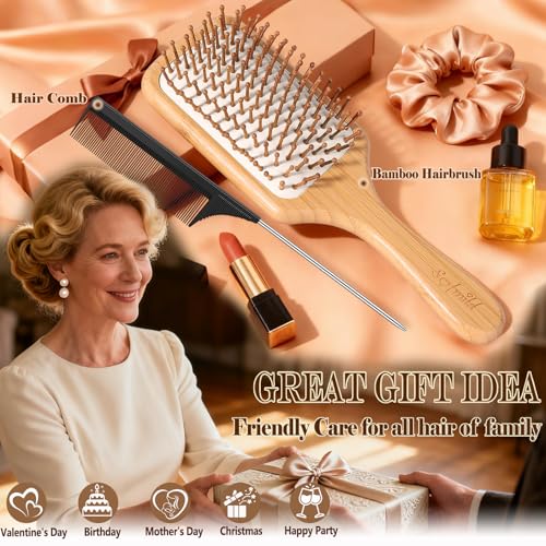 Hair Brush, Eco-Friendly Natural Wooden Bamboo Paddle Hairbrush for Long Short Curly Thick Thin Hair for Men Women Kids, Massaging Scalp, Reducing Tangle & Hair Breakage, Promoting Hair Growth - 5